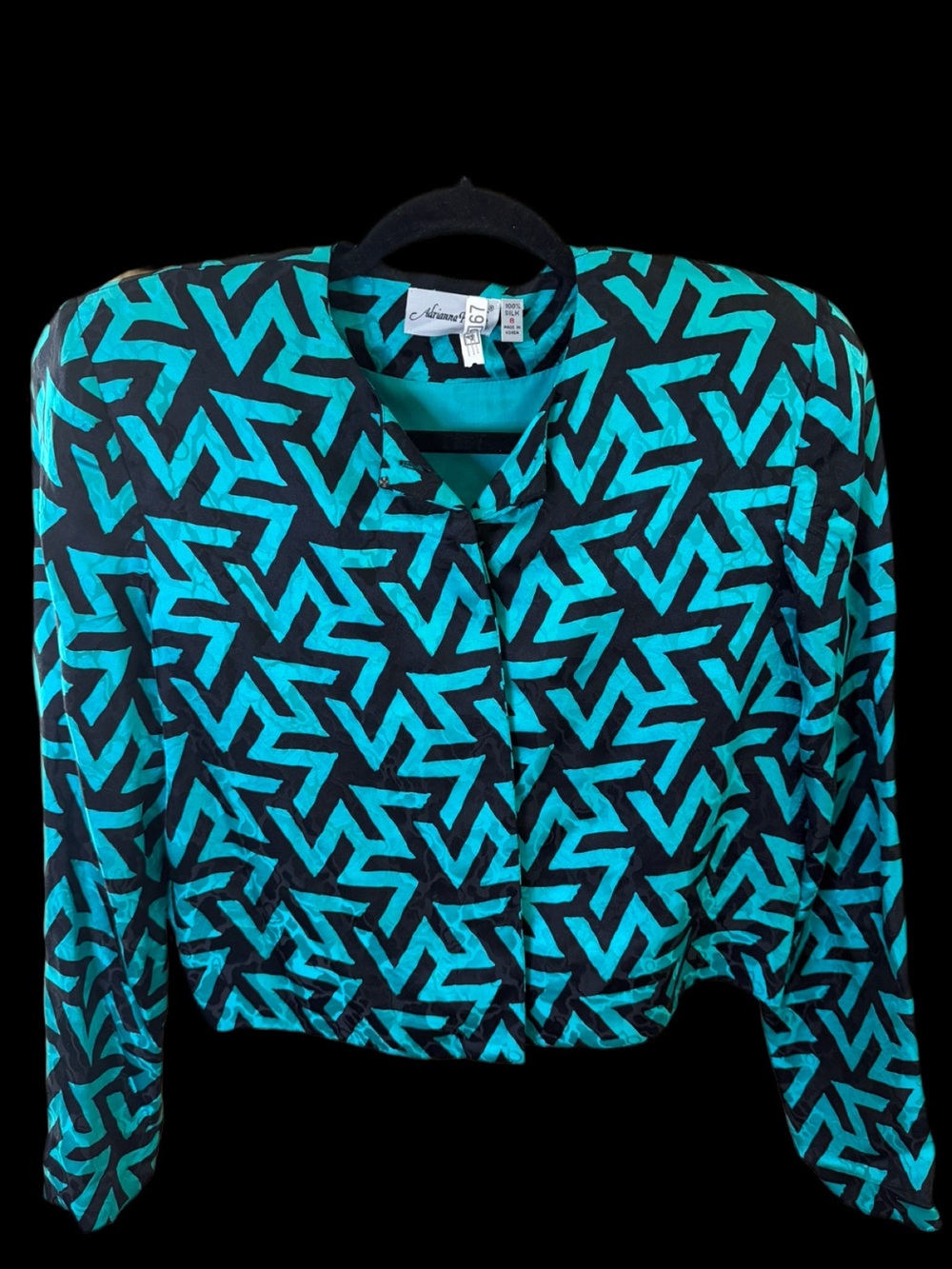 VTG ADRIANNA PAPÉLL | 100% Silk Geometric Print Cropped Jacket/Blouse